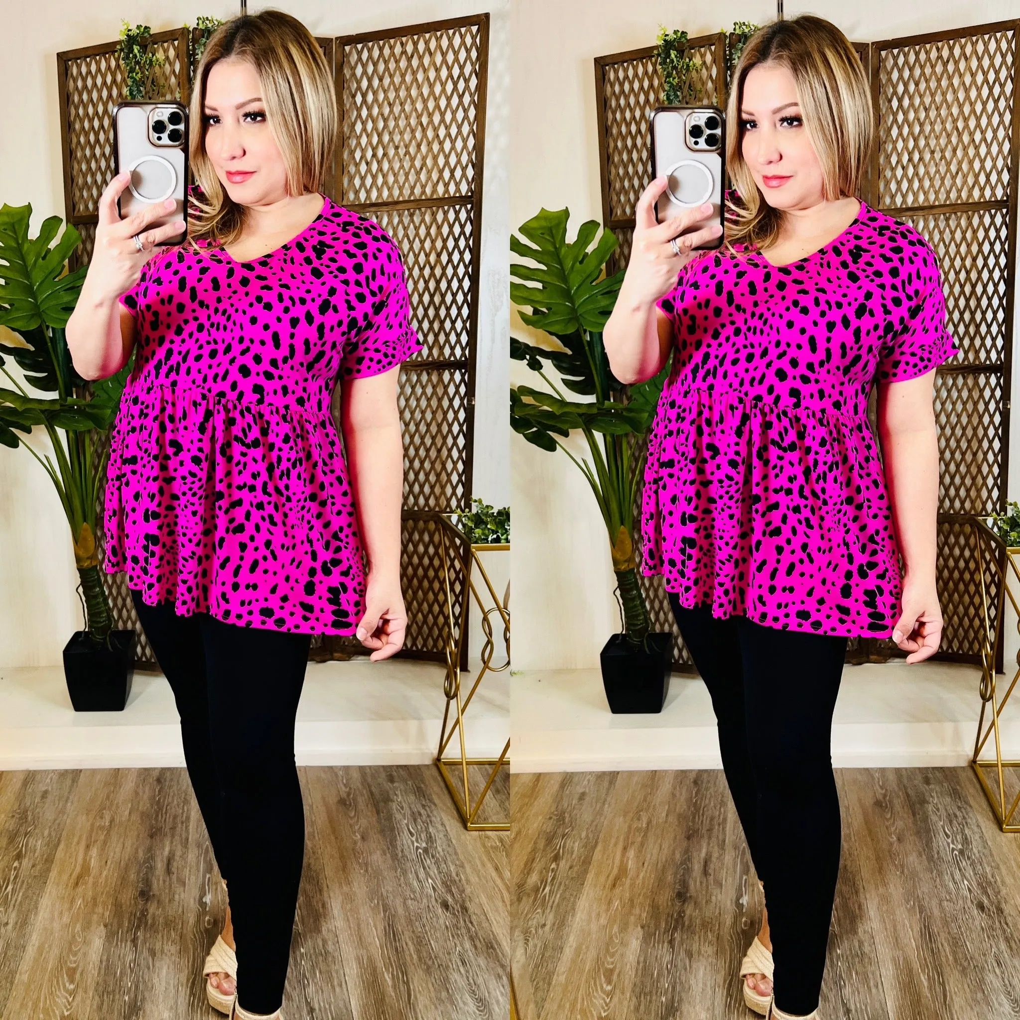 Fuchsia and Black Cheetah Top