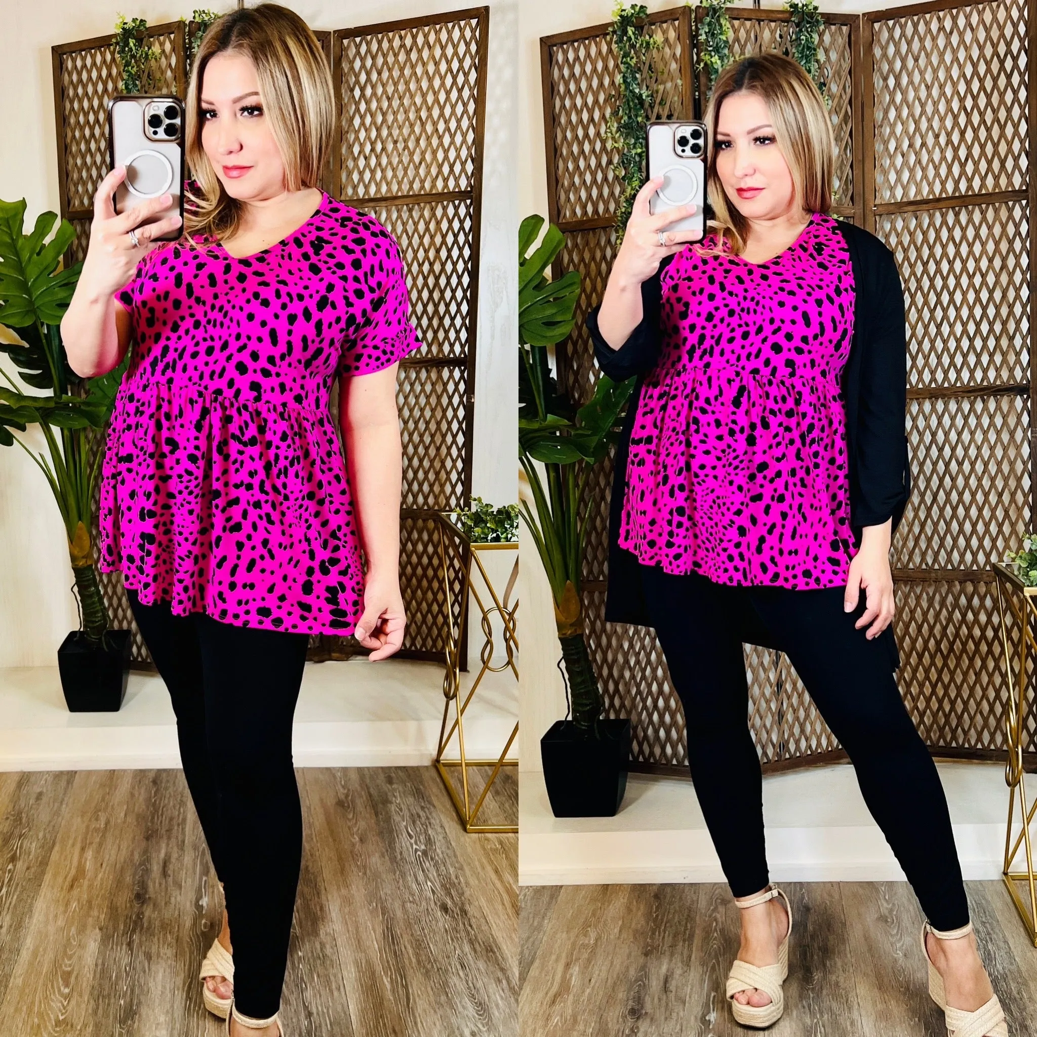 Fuchsia and Black Cheetah Top