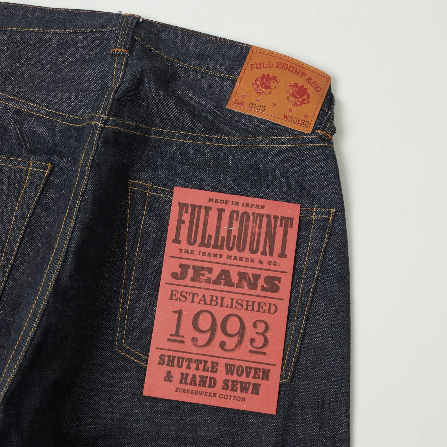 Full Count 0105 13.7oz 'Plain Pocket' Wide Straight Jean - Raw