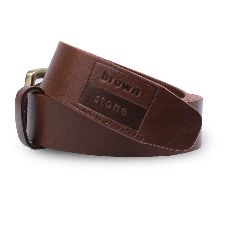 Full Grain Genuine Leather Belt - Milano Tan Narrow Belt Solid Brass Rectangle Buckle