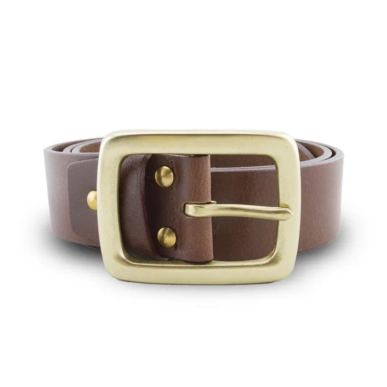 Full Grain Genuine Leather Belt - Milano Tan Narrow Belt Solid Brass Rectangle Buckle