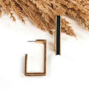 Gold Rectangle Hoops with Leather Inlay in Black