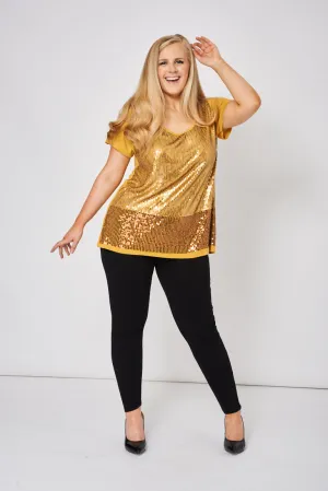 Gold Sequin Short Sleeve Top