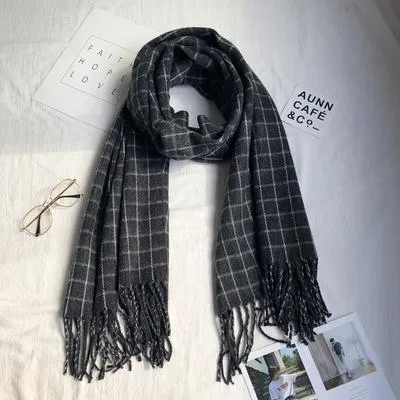 Grid Wool Flat Knit Warm Autumn Winter Scarf