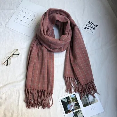 Grid Wool Flat Knit Warm Autumn Winter Scarf