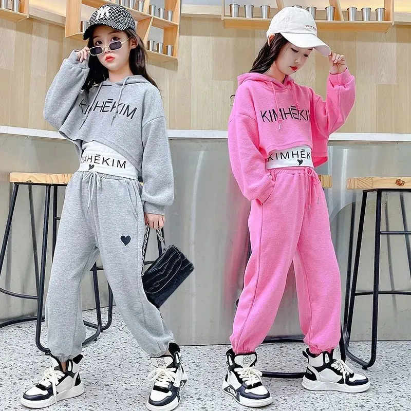 #H3381 Girls Hip Hop Fashion Tracksuit - 3pcs Vest Hoodie Pants- 5-14 Years