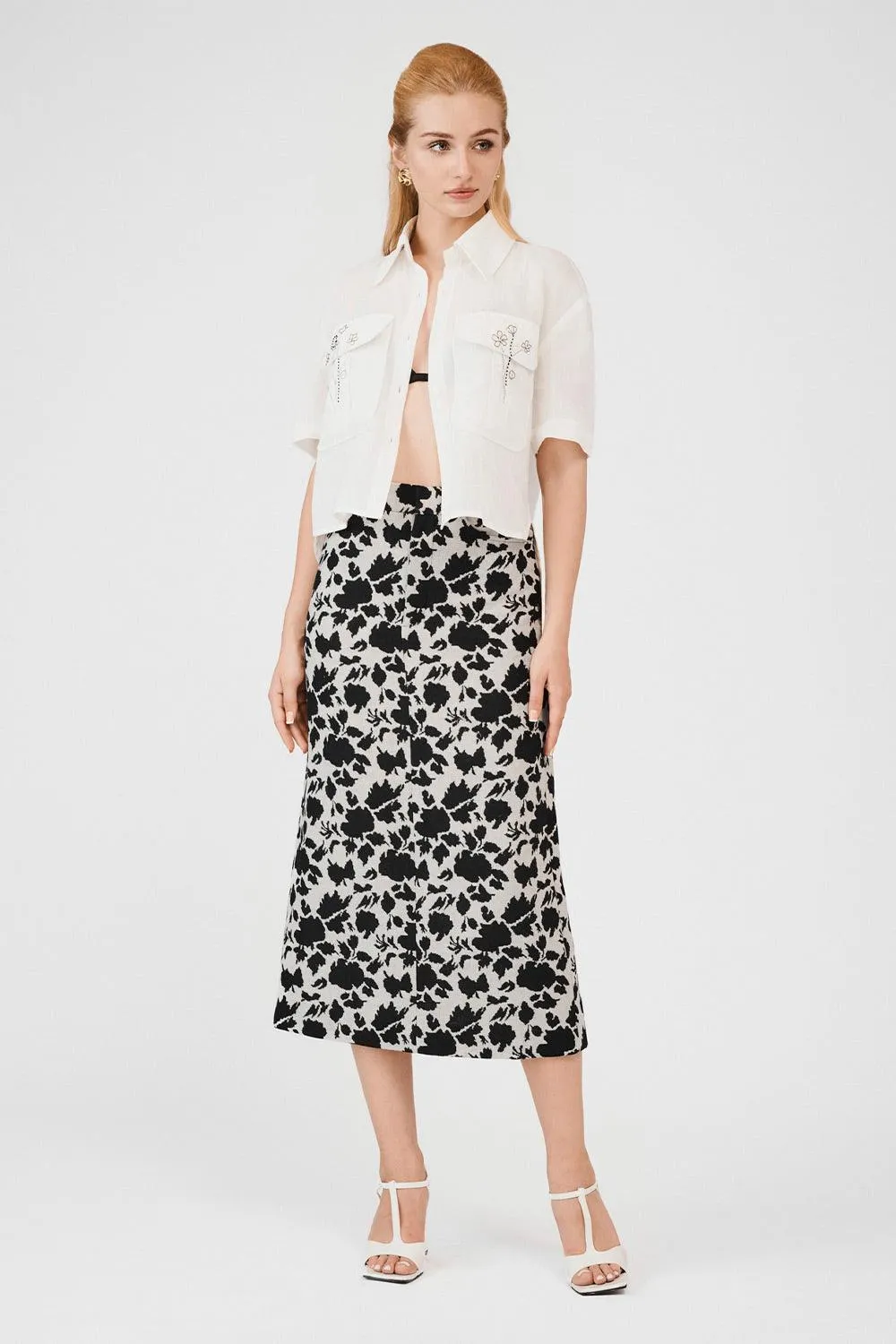 Harper Straight High Waist Burlap Midi Skirt