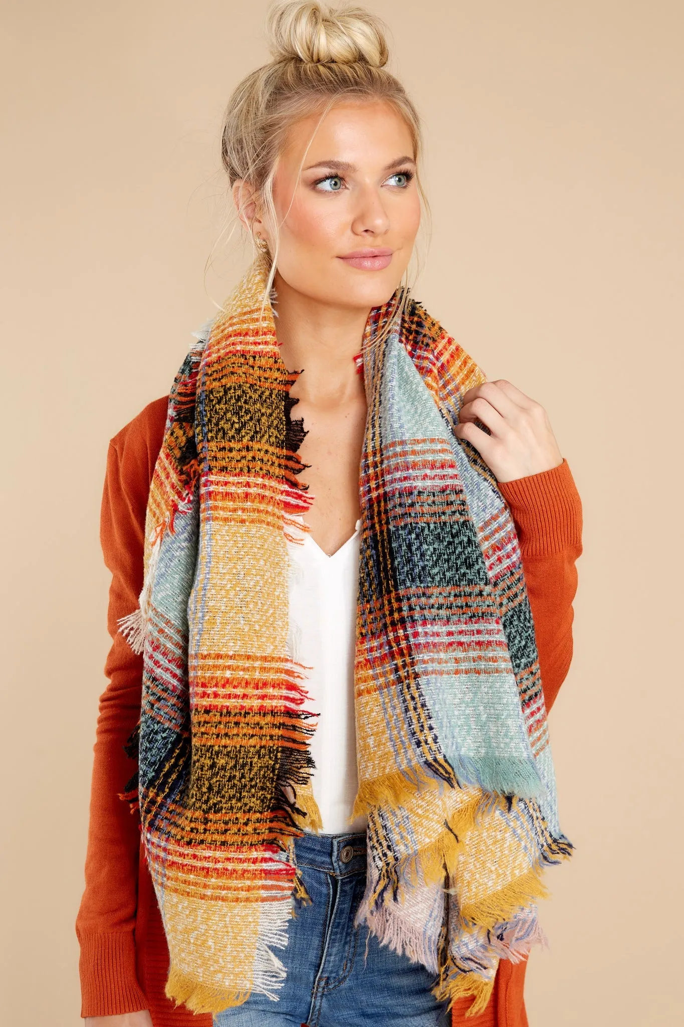 Heartwarming Smile Yellow Multi Plaid Scarf