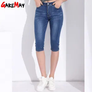 High Waist Jeans Women Plus Size Knee Length Skinny Denim Capri Summer Mom Women's Jeans Woman 2018 Short Denim Jean Pants