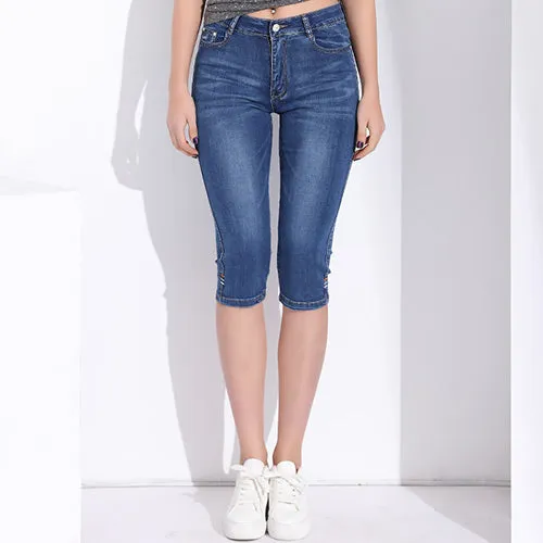 High Waist Jeans Women Plus Size Knee Length Skinny Denim Capri Summer Mom Women's Jeans Woman 2018 Short Denim Jean Pants