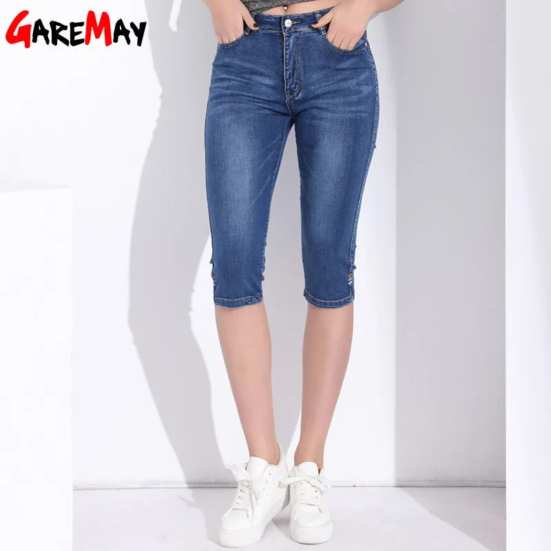 High Waist Jeans Women Plus Size Knee Length Skinny Denim Capri Summer Mom Women's Jeans Woman 2018 Short Denim Jean Pants