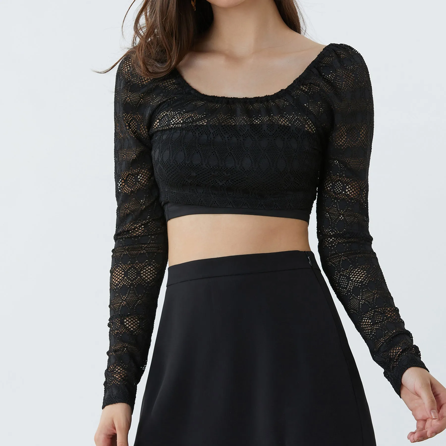 Hollow Sheer U Neck Crop Top