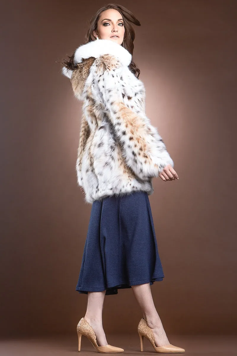 Hooded American Lynx and Fox Anorak Fur Jacket