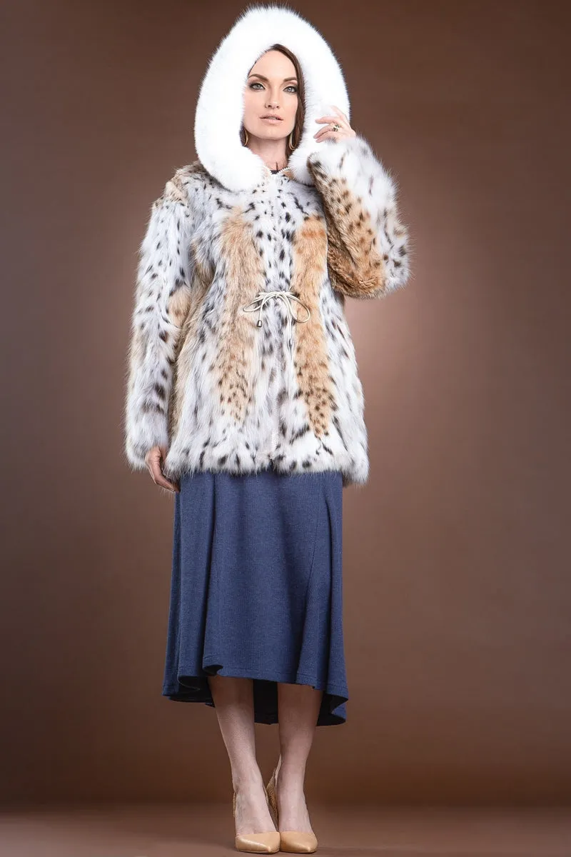 Hooded American Lynx and Fox Anorak Fur Jacket