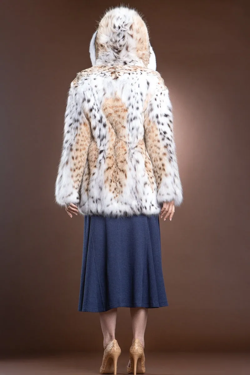 Hooded American Lynx and Fox Anorak Fur Jacket