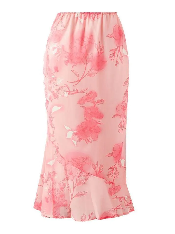 Joskaa Chiffon Floral Print Midi Skirt