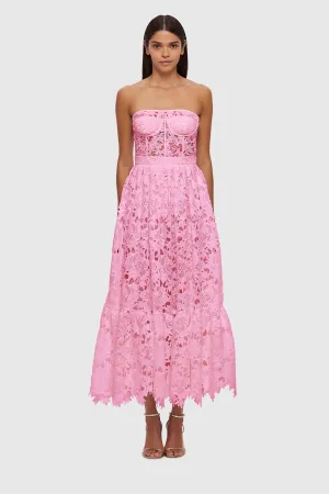 Leo Lin Emilia Lace Bustier Midi Dress - Candy Pink