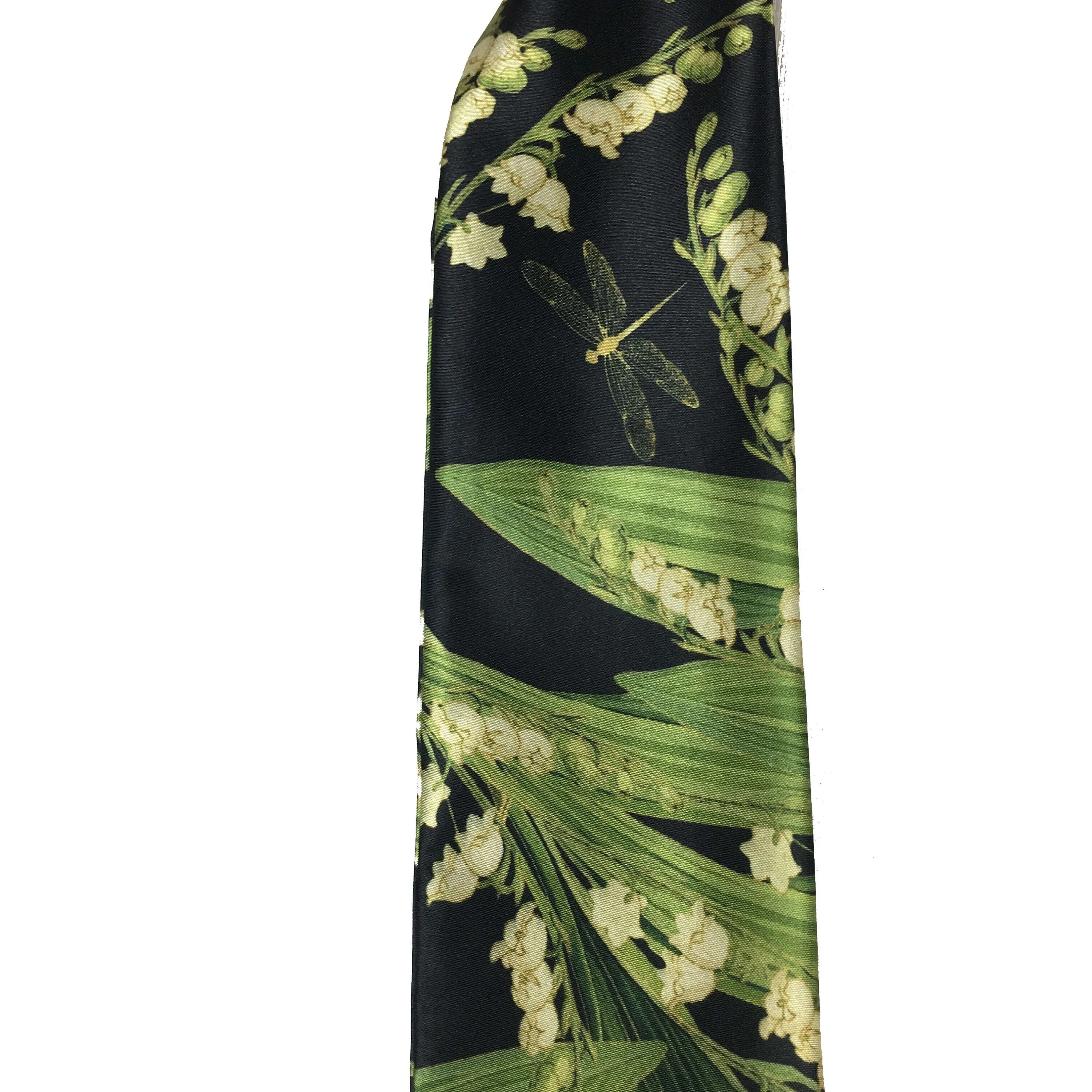 Lily-of-the-Valley Skinny Scarf,Woman Scarf, All season scarf, Lightweight Scarf,ladies scarf, artist scarf, floral scarf, satin scarf