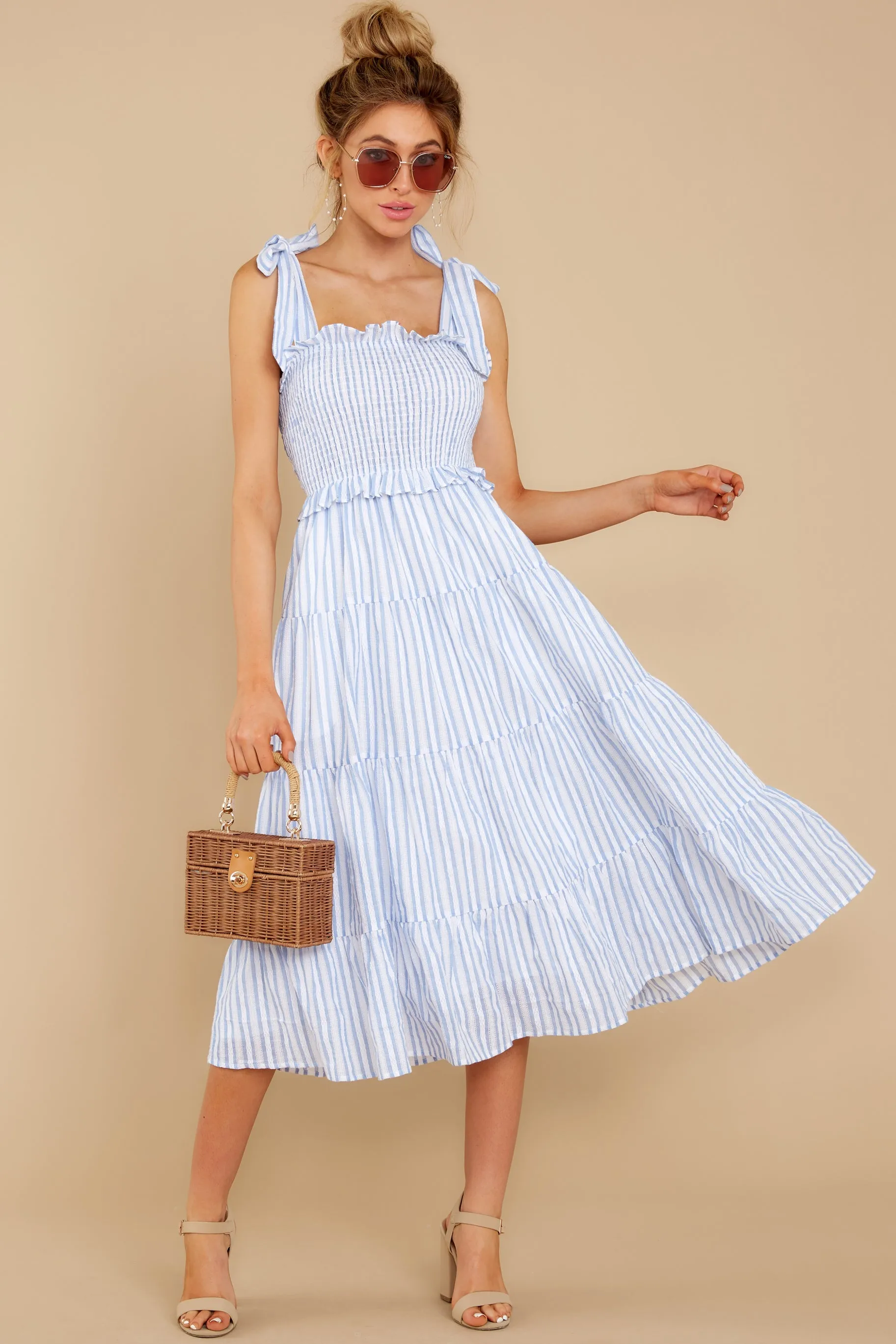 Lucky Enough Blue Multi Stripe Midi Dress