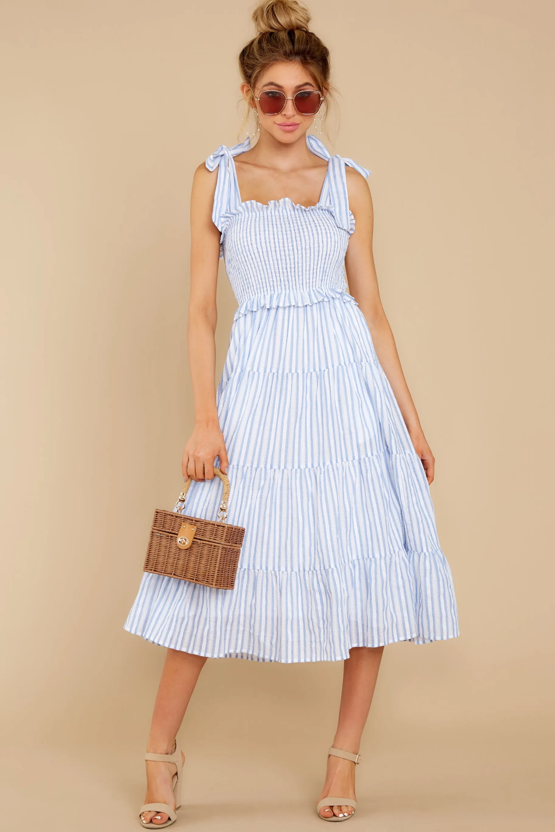 Lucky Enough Blue Multi Stripe Midi Dress