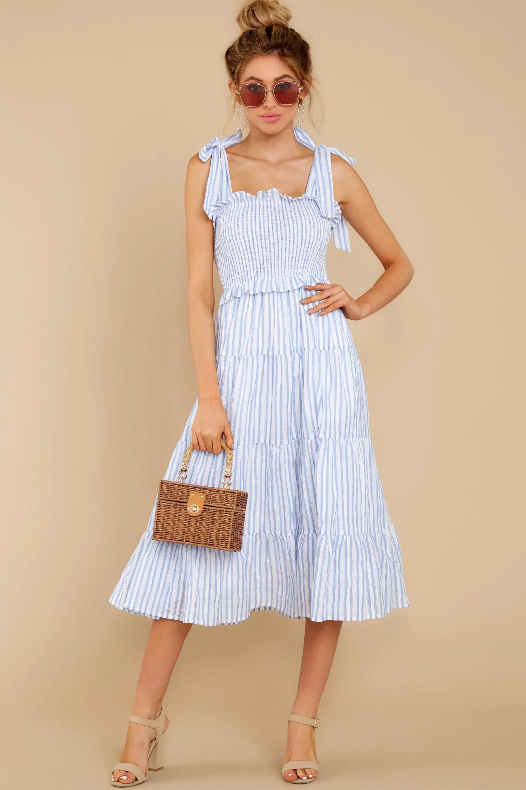 Lucky Enough Blue Multi Stripe Midi Dress