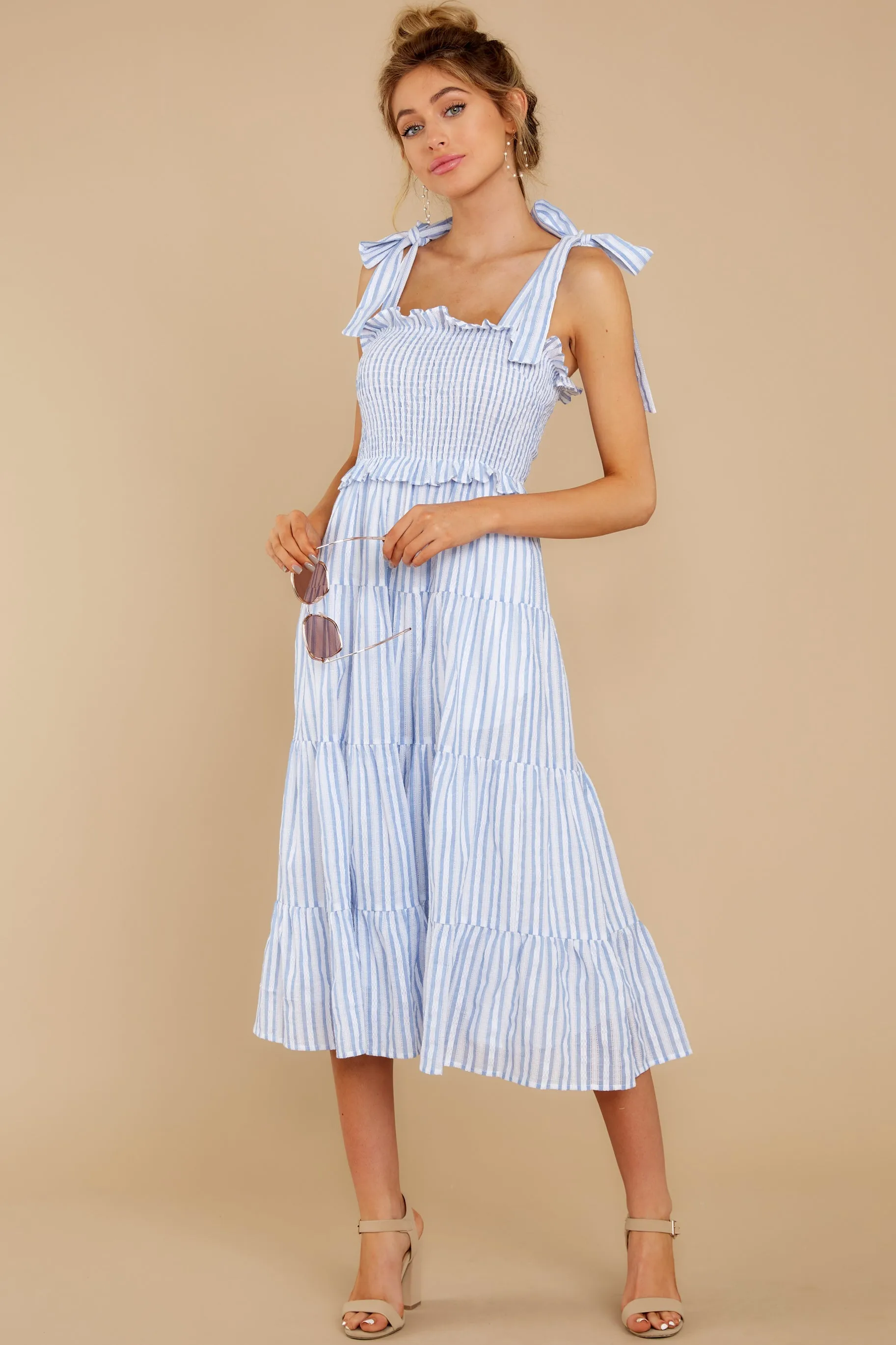 Lucky Enough Blue Multi Stripe Midi Dress