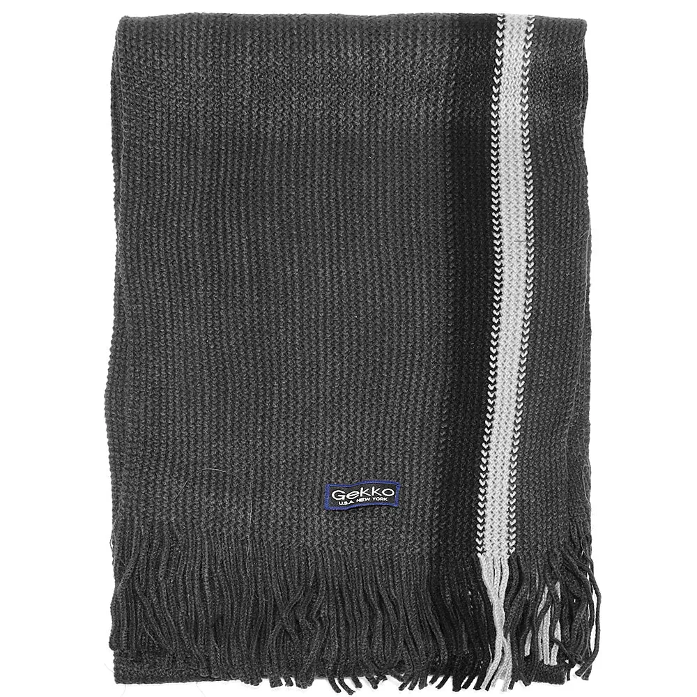 Men Striped Knitted Winter Scarf - Dark Grey