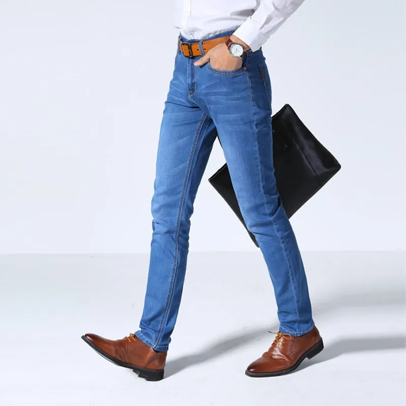 Men's Classic Style Brand Jeans Business Casual Stretch Slim Denim Pants