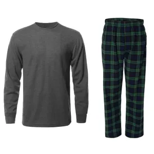 Men's Thermal Crew Neck and Fleece Plaid Pants Bundle