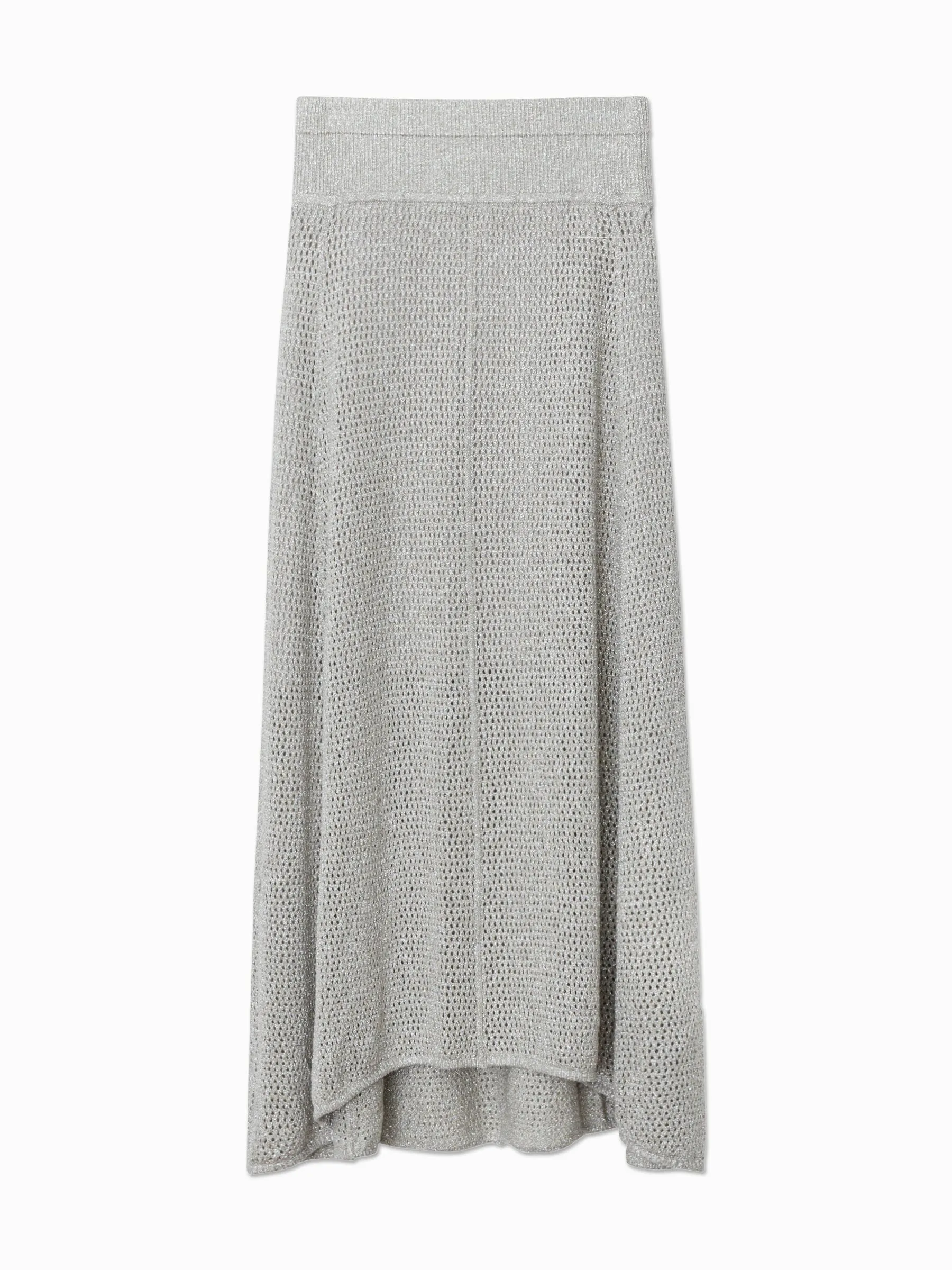 Mesh Midi Flare Skirt in Silver