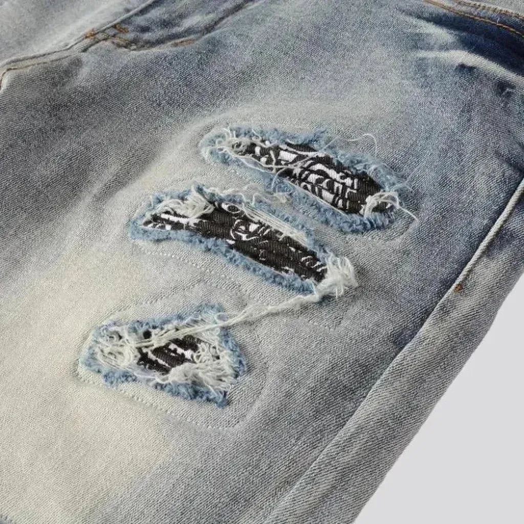 Mid rise men's distressed jeans