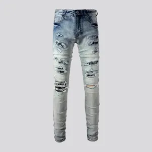 Mid rise men's distressed jeans