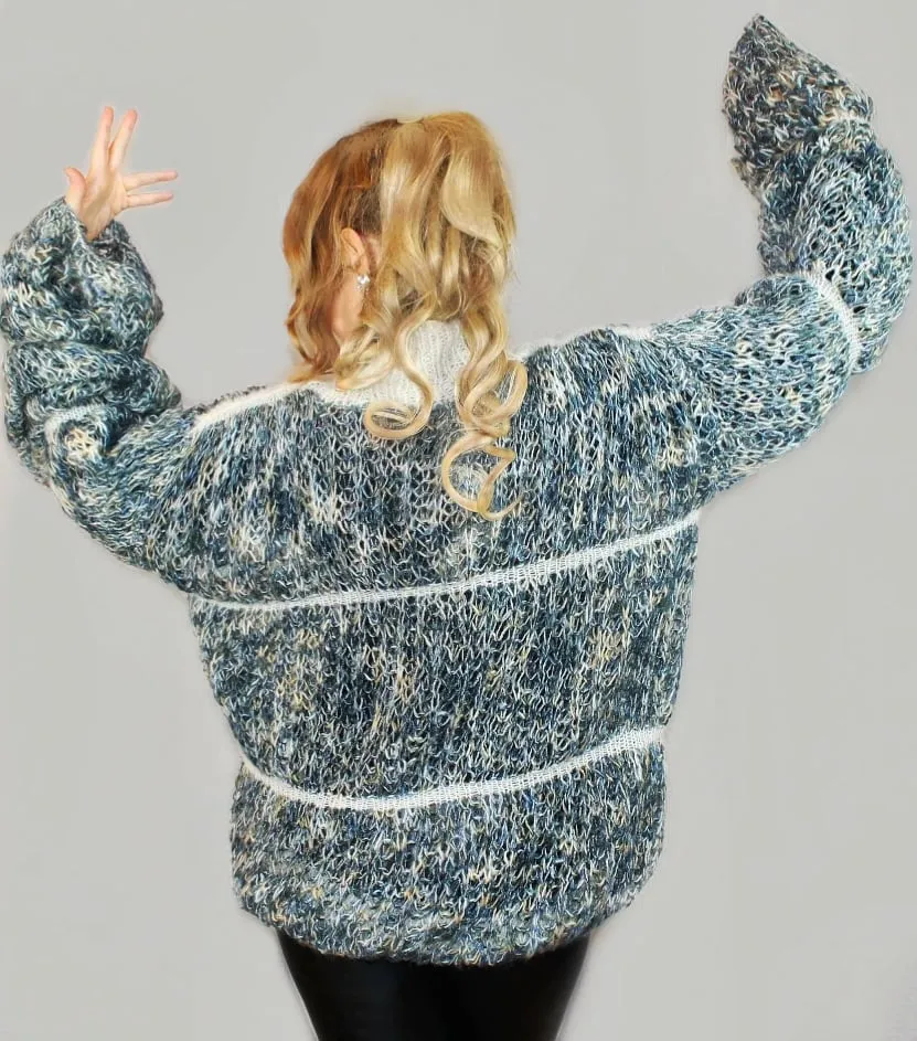 Mohair Multicolor Oversized Hand knitted Women's Alpaca Cardigan