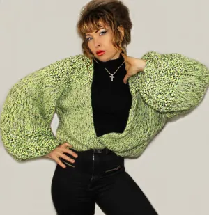 Mohair Oversized Alpaca Chunky Knit Cardigan, Green Bomber