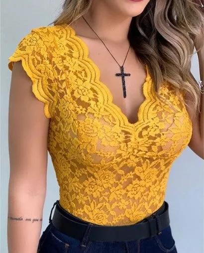 New Women Sexy V Neck Lace Vest Top Sleeveless Solid Wire Free Tops