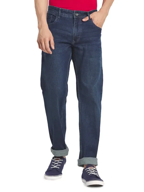 Octave Men Blue Solid Cotton Clean Look Regular Fit Jeans