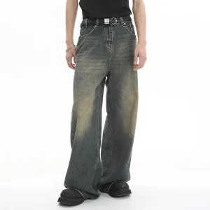 Old Male Pants Summer Blue Washed Men Denim Straight Casual Menwear Loose Wide Leg Trousers 2024 New Fashion Jeans