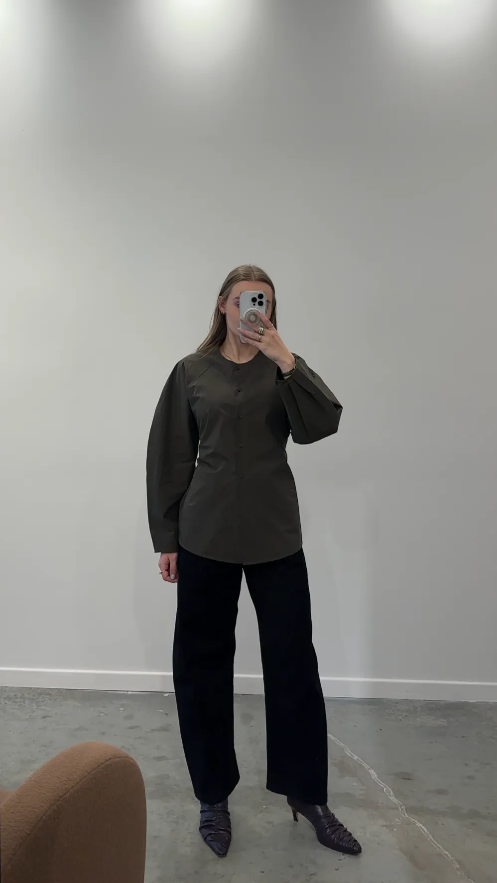 Olive Crescent Sleeve Tie Blouse