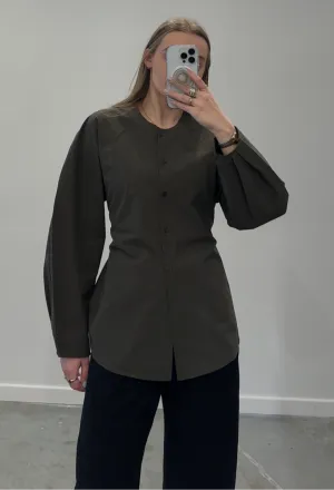 Olive Crescent Sleeve Tie Blouse