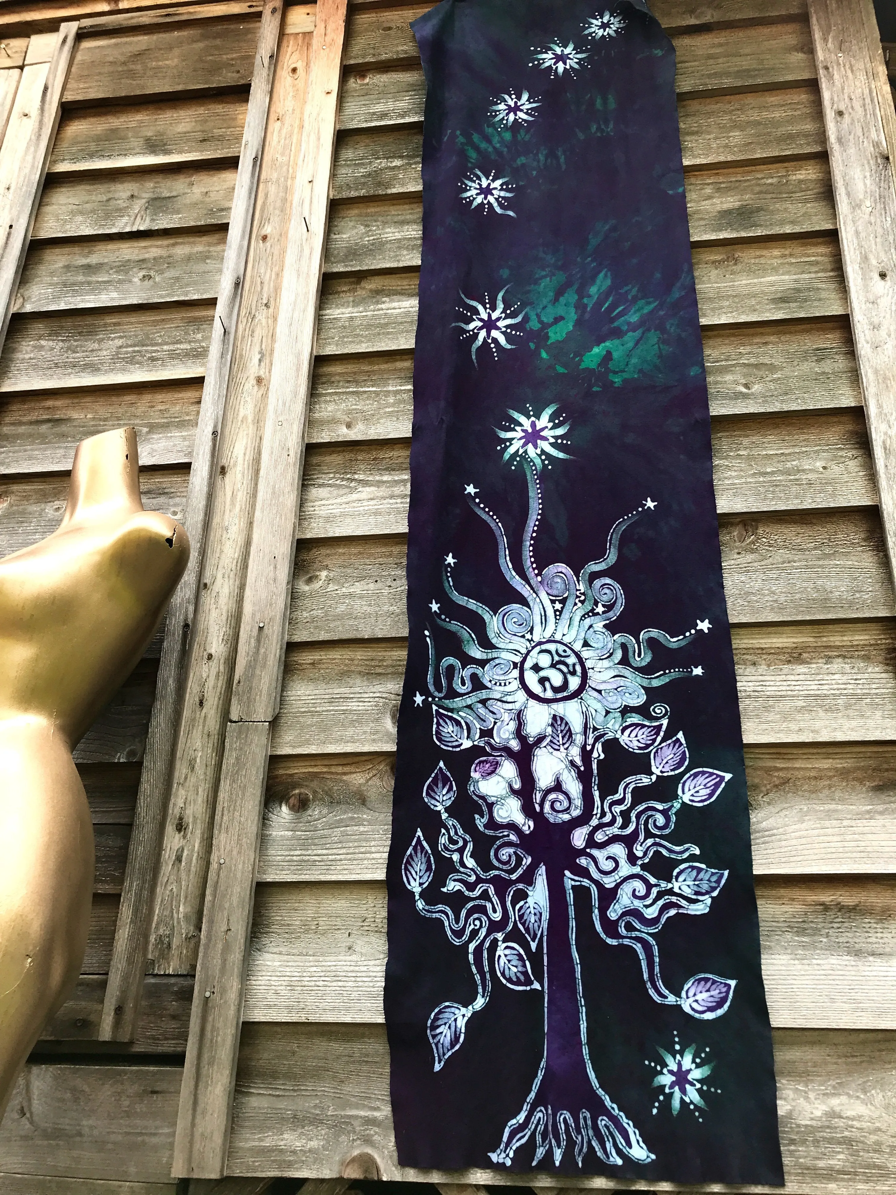 Om Tree Hand Painted Batik Fabric Scarf