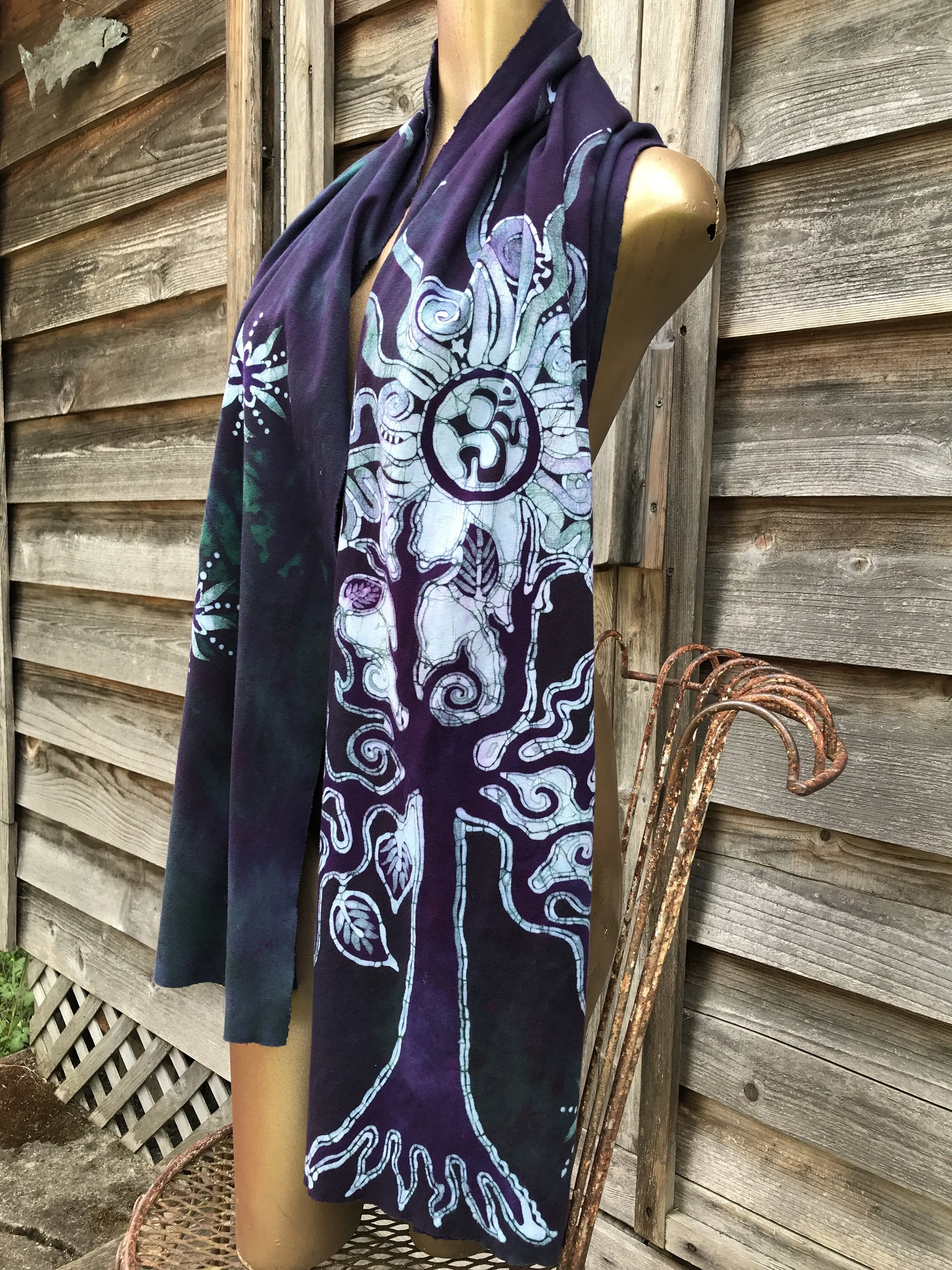 Om Tree Hand Painted Batik Fabric Scarf