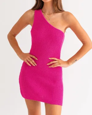 One Shoulder Sweater Dress In Fuchsia | Fuchsia