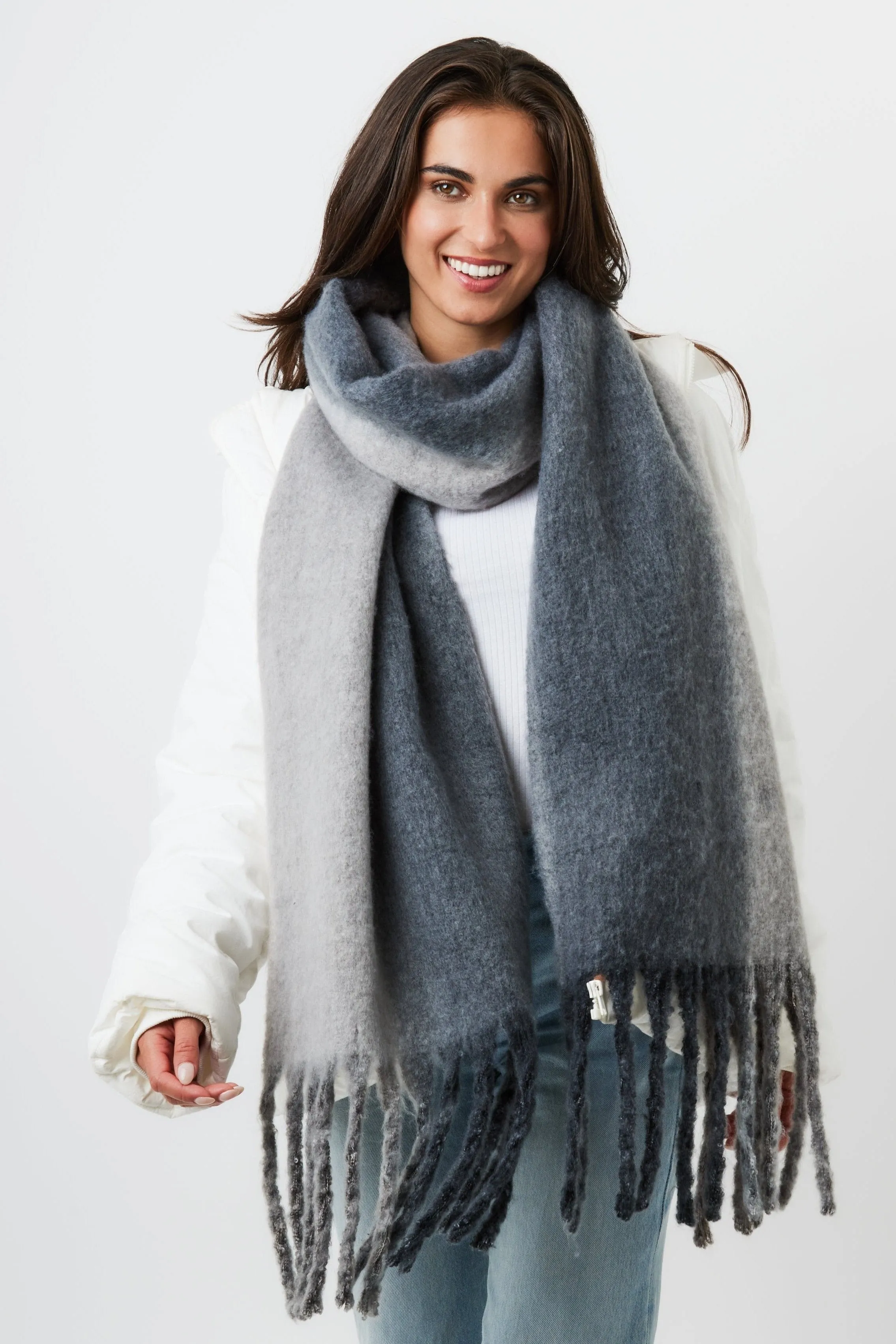 Oversized Two-Tone Chunky Soft Blanket Scarf in Grey