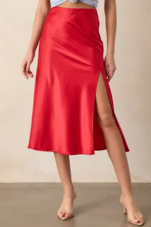 Park Avenue Glam Red Satin Midi Skirt