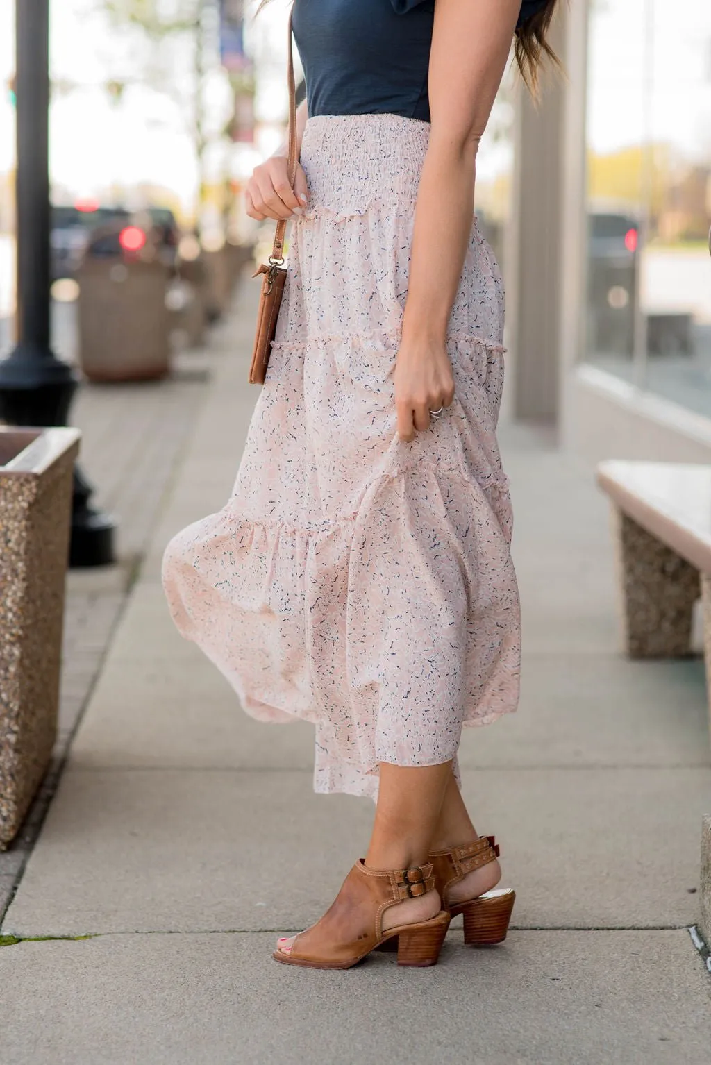 Patterned Tiered Midi Skirt