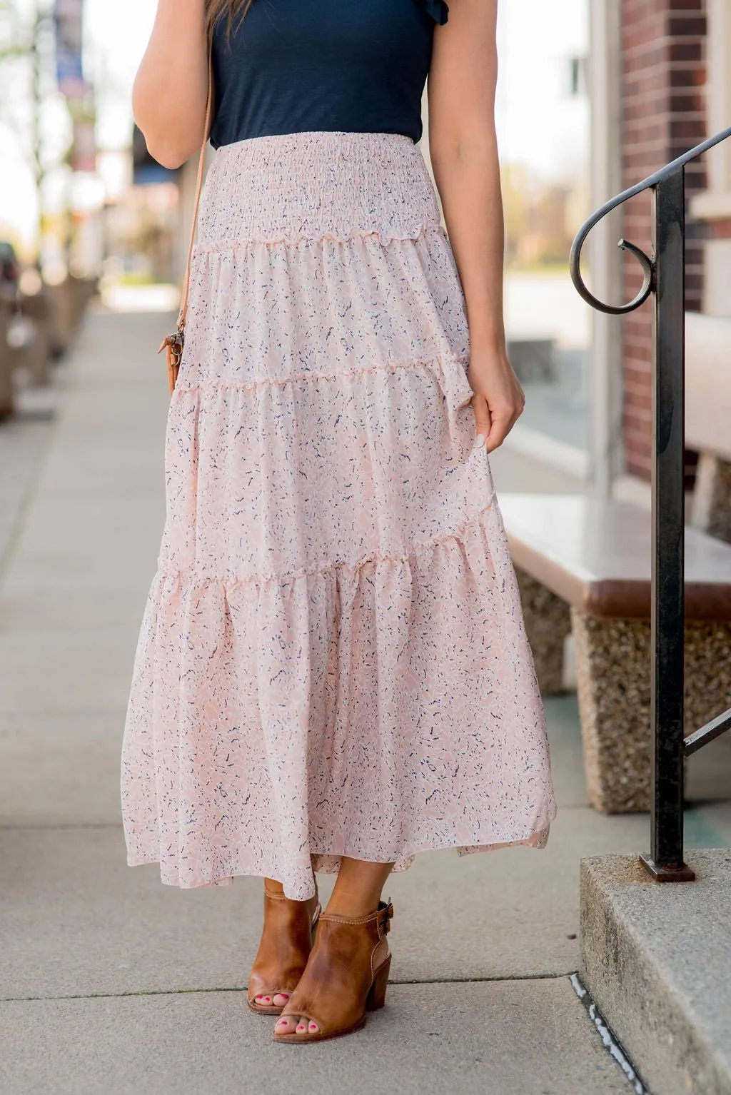 Patterned Tiered Midi Skirt