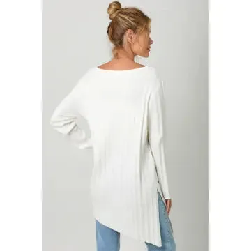 Pleated Diagonal Cut Sweater