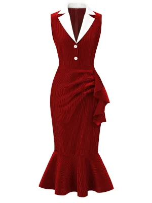 [Pre-Sale] Red 1930s Reflective Corduroy Fishtail Dress