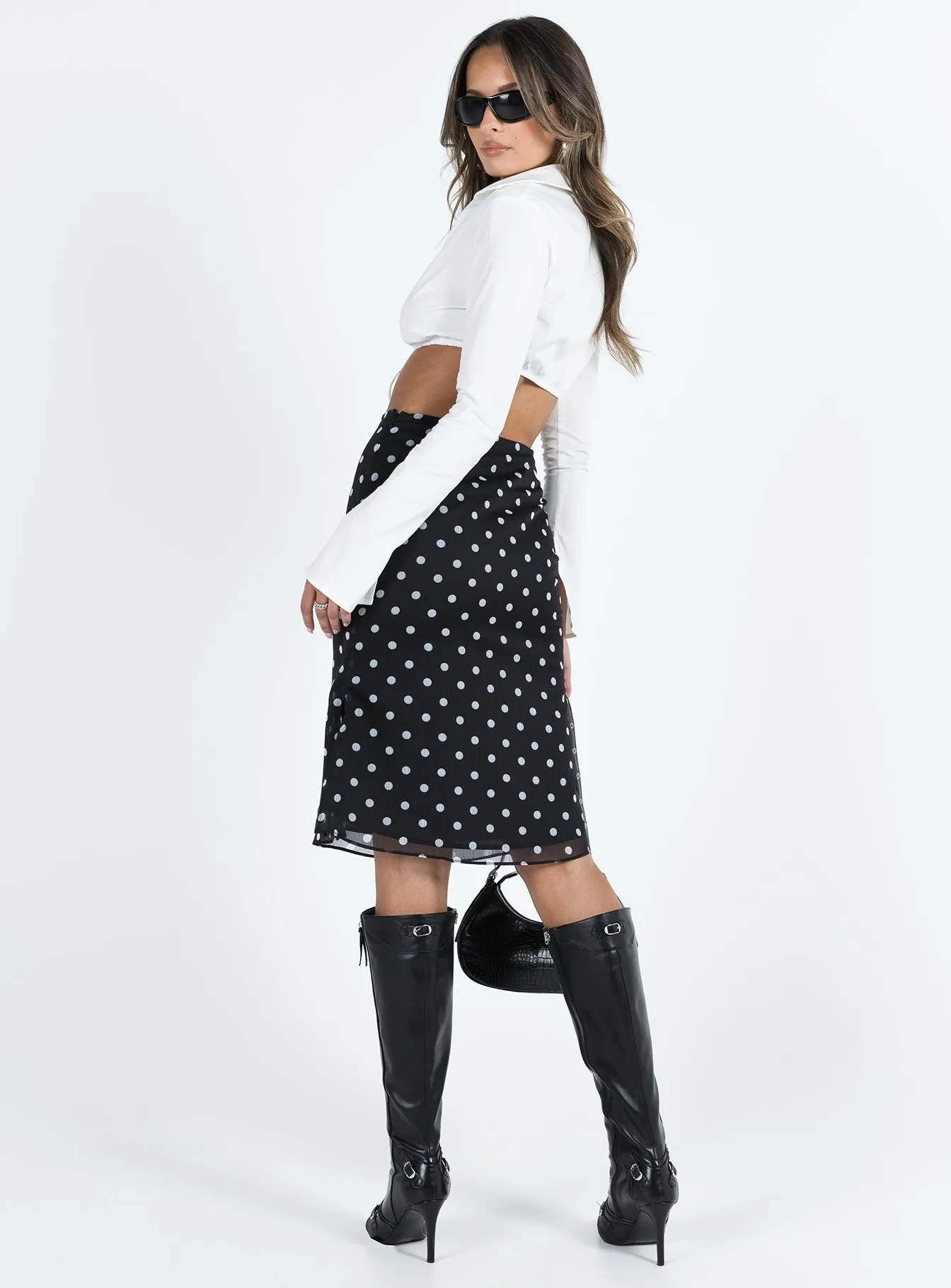 Pris Midi Skirt Black Polka Dot