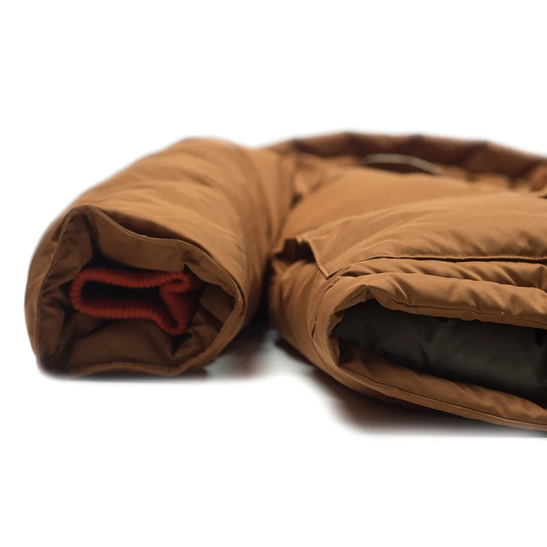 "Expedition Down Parka" in walnut orange